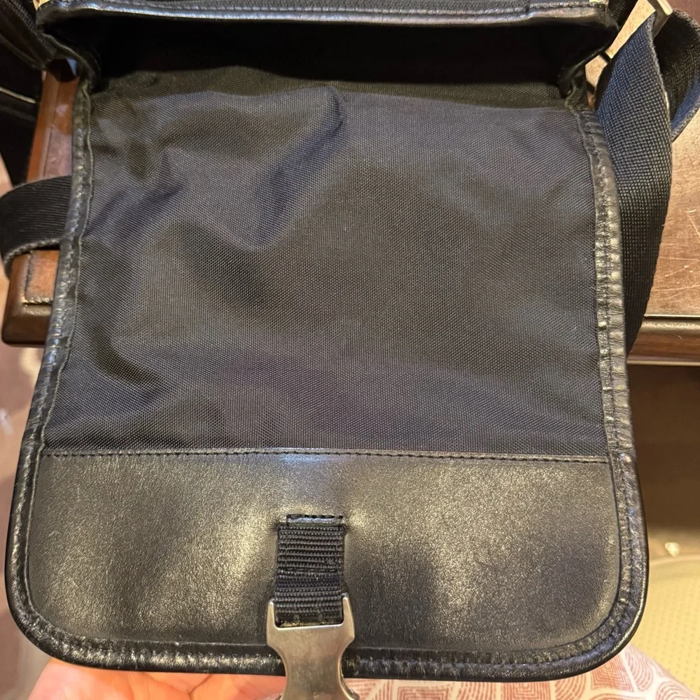 Burberry Nova Check Black Label Messenger Bag in Black Nylon with Leather Trim
